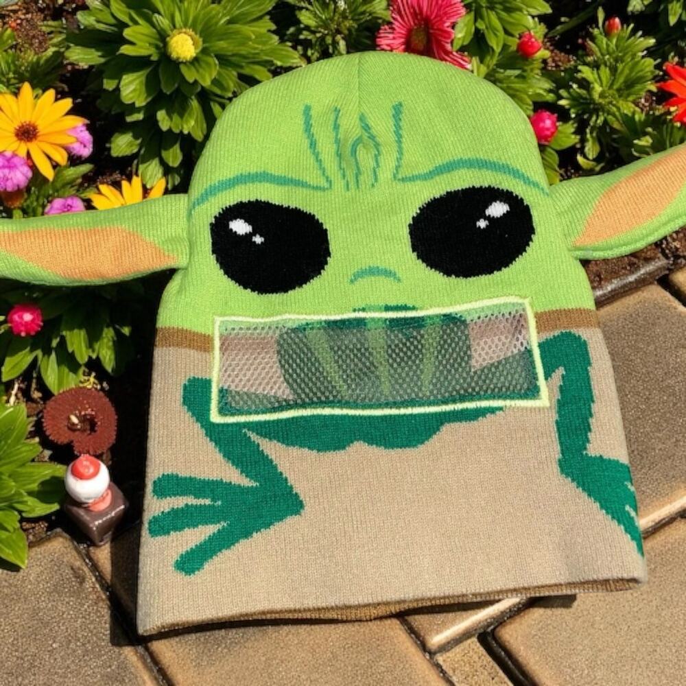 Baby Yoda Grogu Beanie Hat Kids Youth Flip Down Mask Star Wars Stuffed Ears OSFM